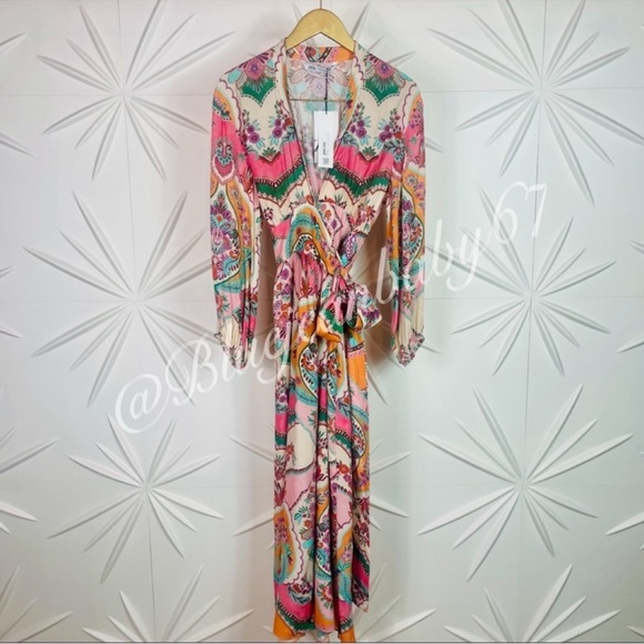 ZARA PRINTED WRAP KIMONO STYLE DRESS WITH POCKETS - Picture 13 of 16